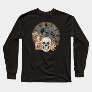 Dark Academia Skull and Crow Long Sleeve T-Shirt